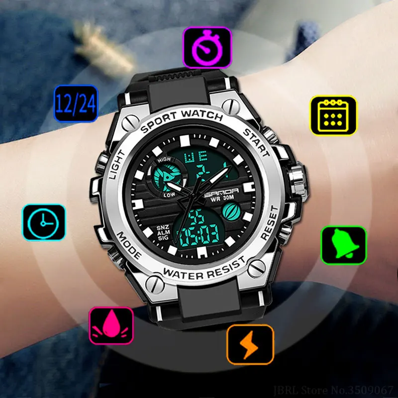 SANDA спортивные часы мужские цифровые светодиодные электронные наручные