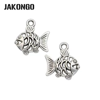 jakongo antique silver plated hollow fish charm pendant for jewelry accessories making bracelet findings diy 17x16mm 20pcslot