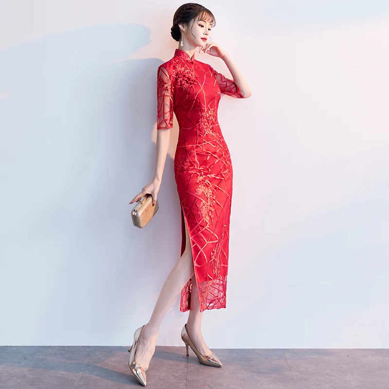 Платье для свадебного гостя платье с вышивкой в китайском стиле Qipao Ципао