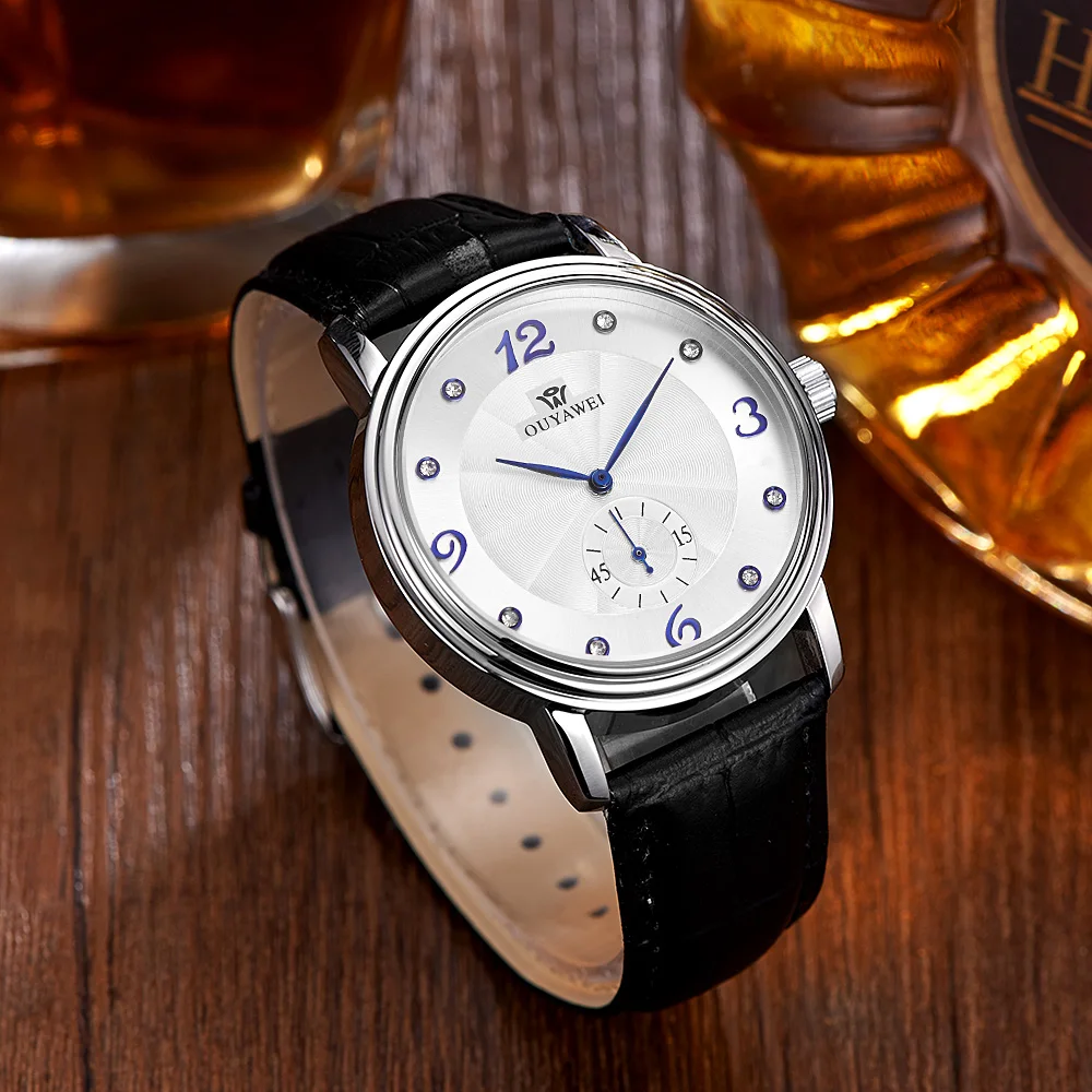 OUYAWEI Elegant Men Wristwatch Automatic Mechanical Male Clock Herren Armbanduhr with Crystal Hour Markers orologio da uomo | Наручные