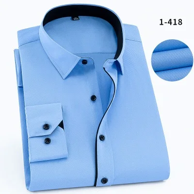 picture color FAISIENS Мужская однотонная Свадебная рубашка большого размера 7XL 8XL 9XL длинный рукав хлопок 10XL 13XL 14XL тонкие темно-синие деловые рубашки - Цвет: picture color
