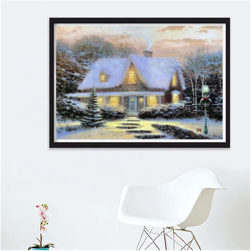 LaoJieYuan 5D DIY полная дрель круглая Алмазная картина мозаика снег вышивка пейзажа
