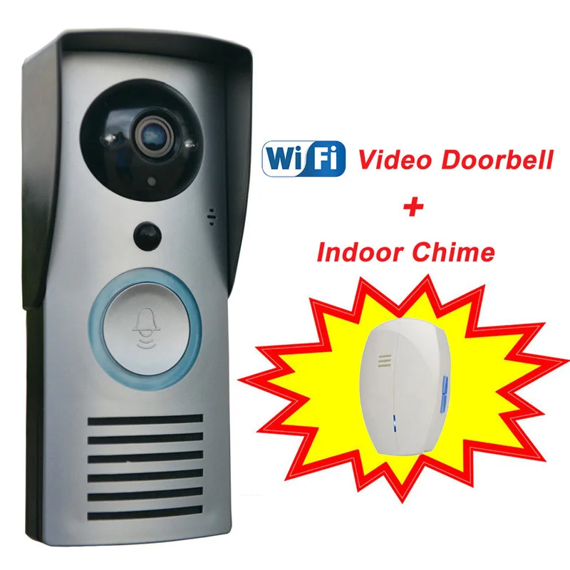 Doorbell with Chime CUSAM видеодомофон дверной звонок телефон двери беспроводной wifi HD камера 720P датчик движения разблокировка ночного видения - Цвет: Doorbell with Chime
