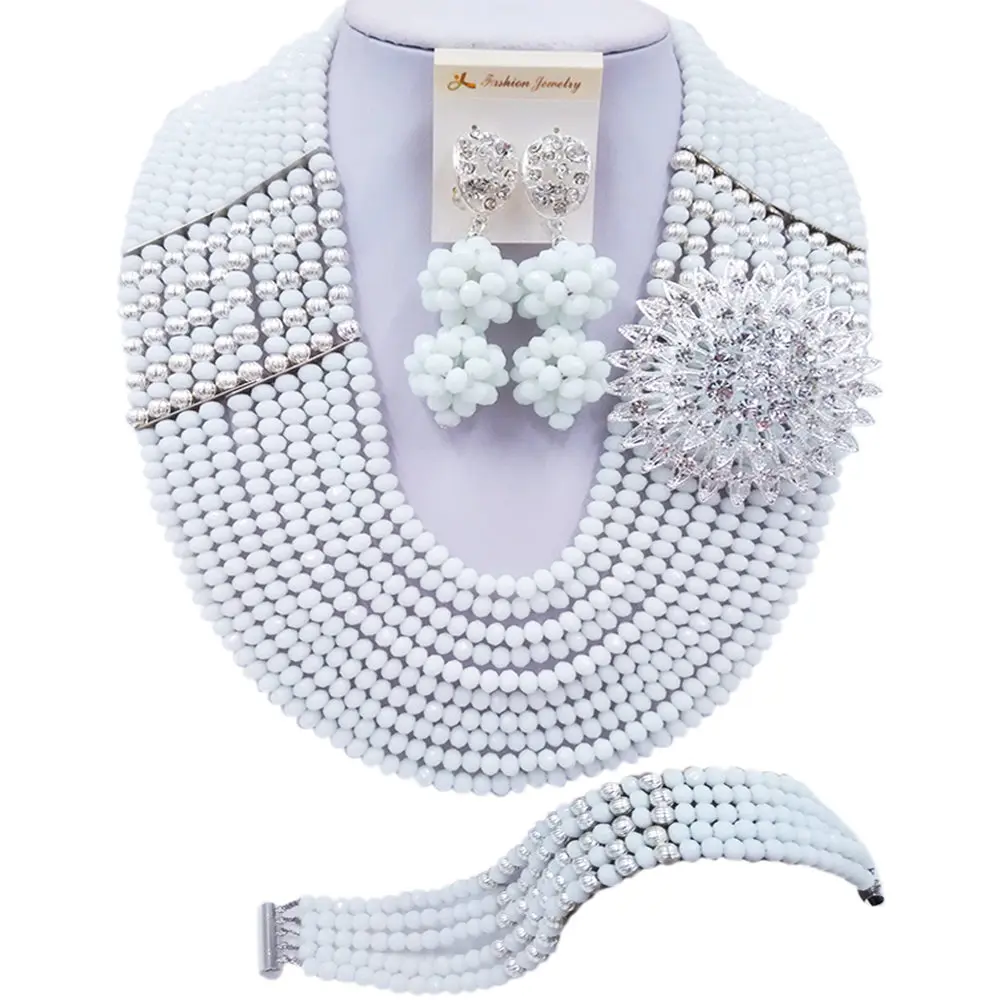 

White African Jewelry Set Nigerian Wedding Set Crystal Bridal Jewelry Sets