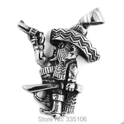 

Denmark Bandidos Biker Pendant with Knife And Gun Stainless Steel Jewelry Punk Motor Biker Skull Men Pendant Wholesale SWP395