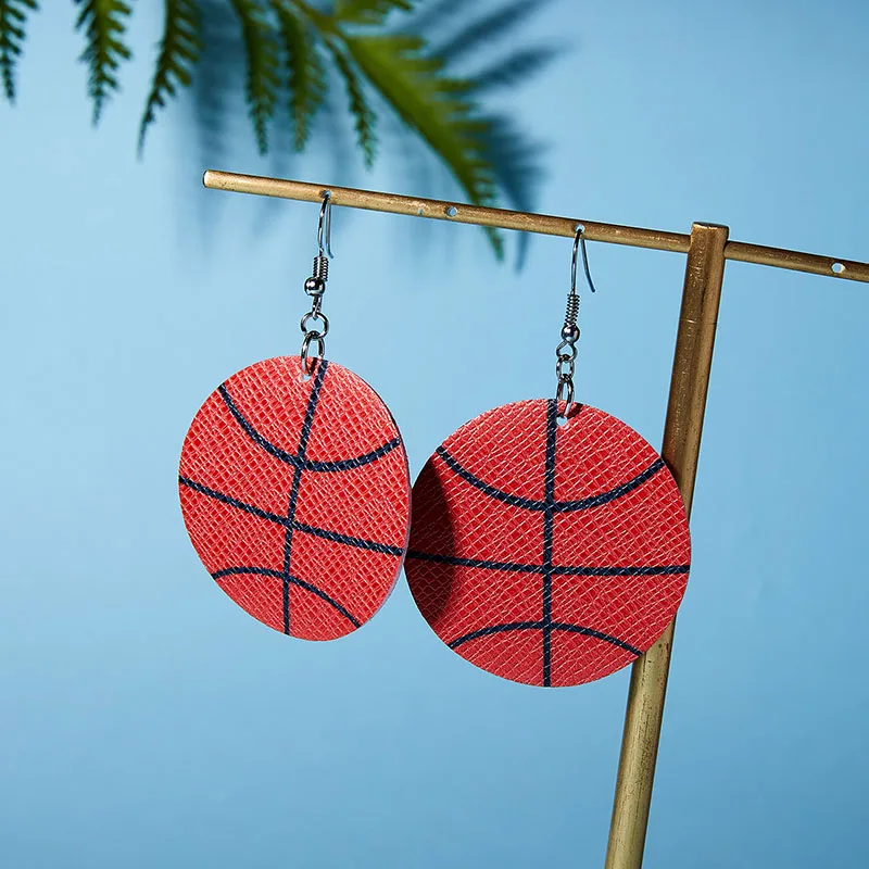 red basketball Спортивные сережки из искусственной кожи с водяными каплями Бейсбол Футбол баскетбольные принты из искусственной кожи серьги для женщин ювелирные изделия - Окраска металла: red basketball