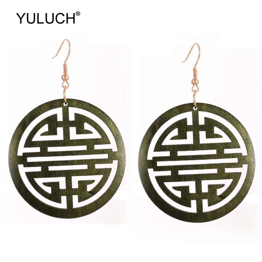 YULUCH 2019 5 цветов круглые деревянные полые этнические Винтажные висячие серьги