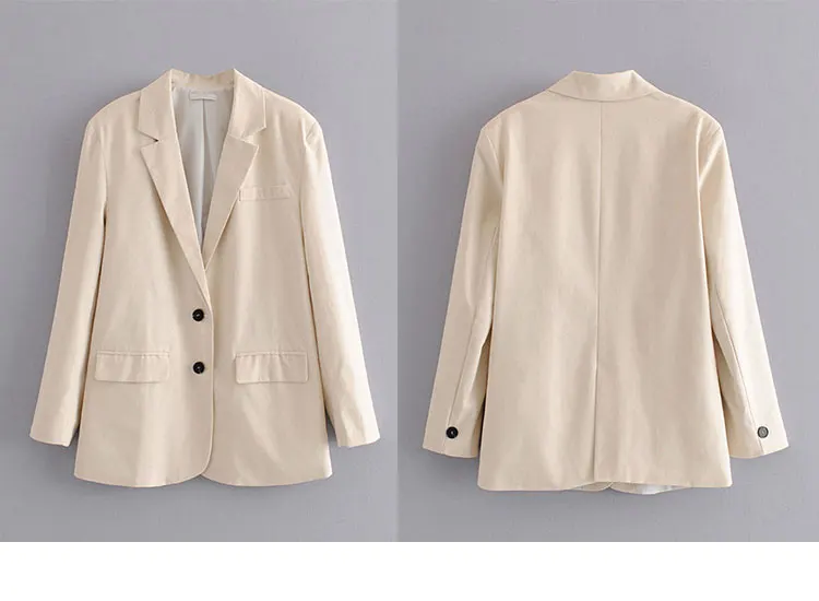 Autumn New Sale Cthink Linen Blazer Women Fashion Long Sleeve Good Quality Beige Suit Coat For Woman Stylish OL Casual Suits
