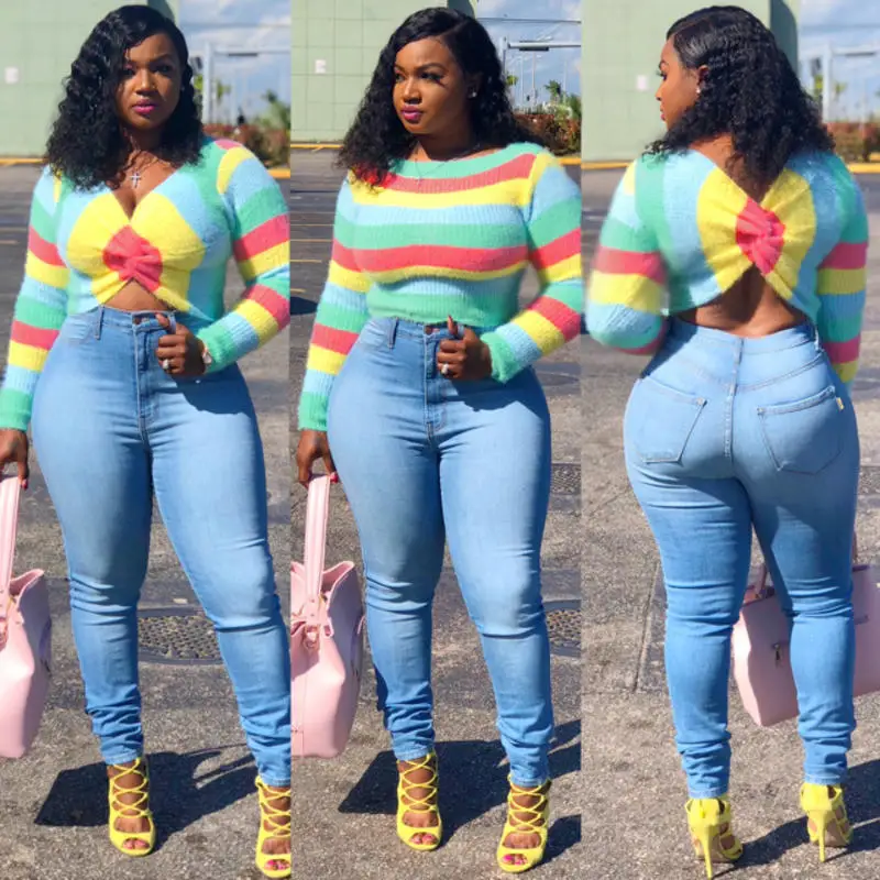 Женский пуловер в полоску с длинным рукавом и открытыми плечами короткий топ