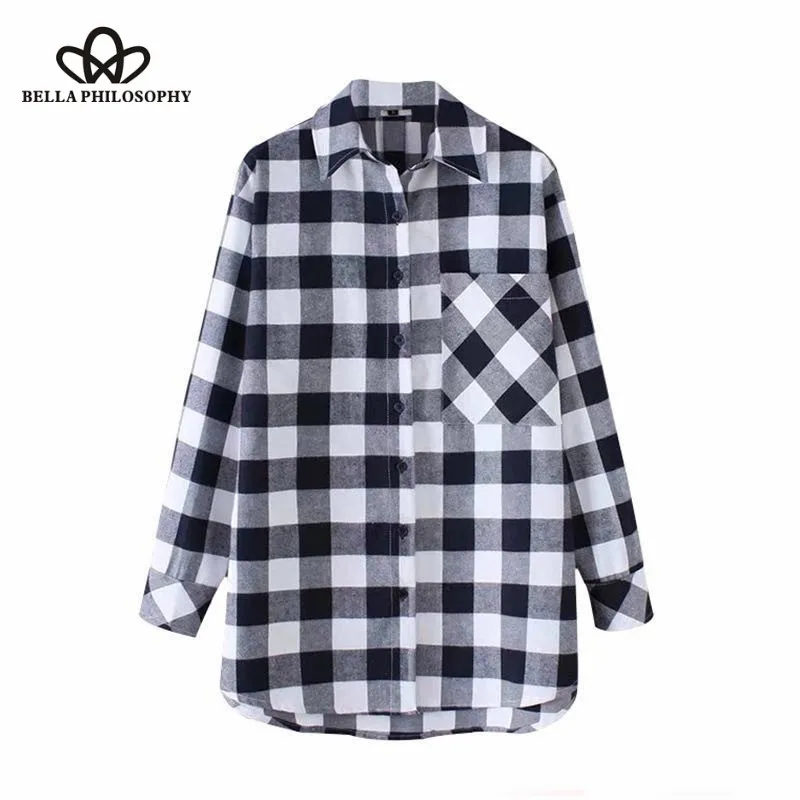 

Женская винтажная блузка Bella Philosophy, Повседневная шикарная офисная блузка в клетку с длинным рукавом, базовые Топы для осени, 2019