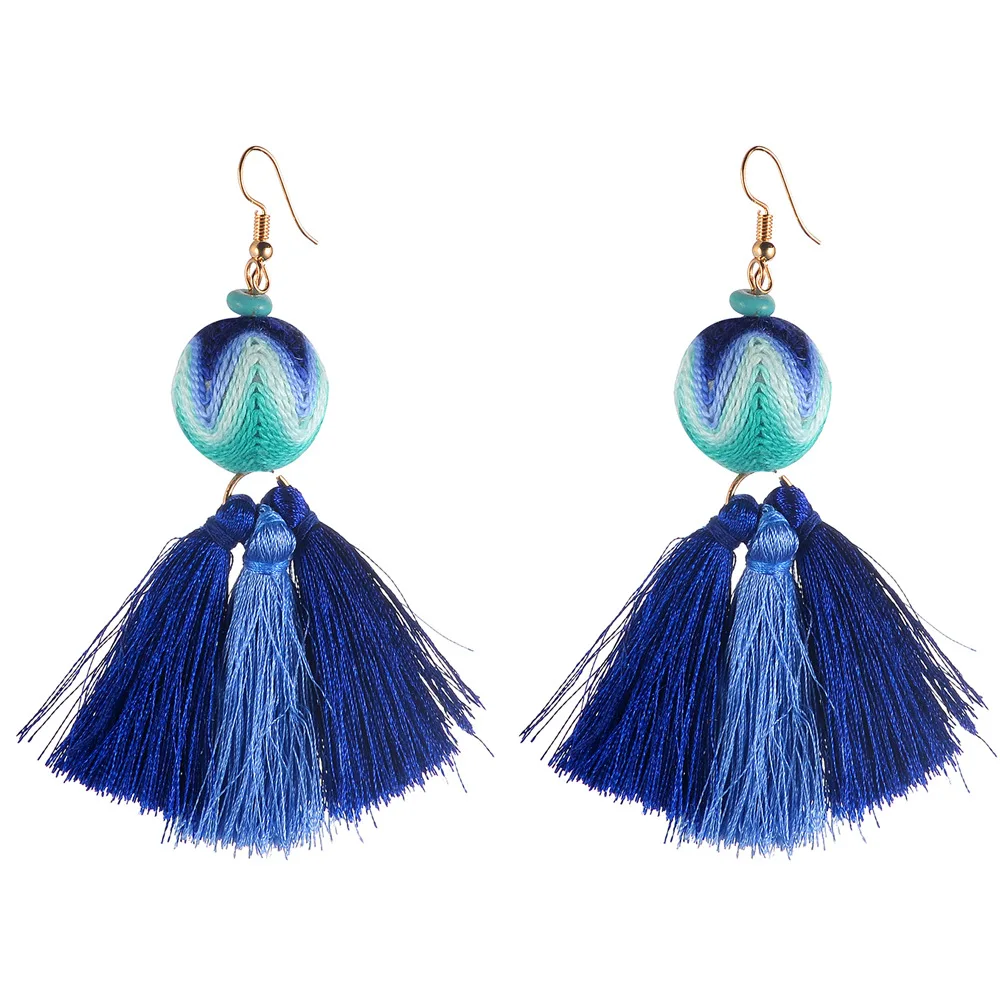 Новый Exaggerate Для женщин Этническая Винтаж Серьги длинной бахромой ручной работы