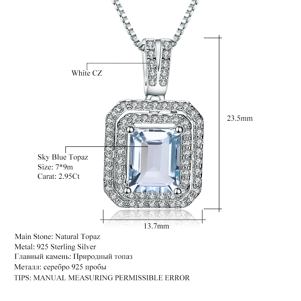 

Gem's Ballet 2.95Ct Natural Sky Blue Topaz Pendant Genuine 925 Sterling Silver Jewelry for Women Fine Jewelry With Necklace