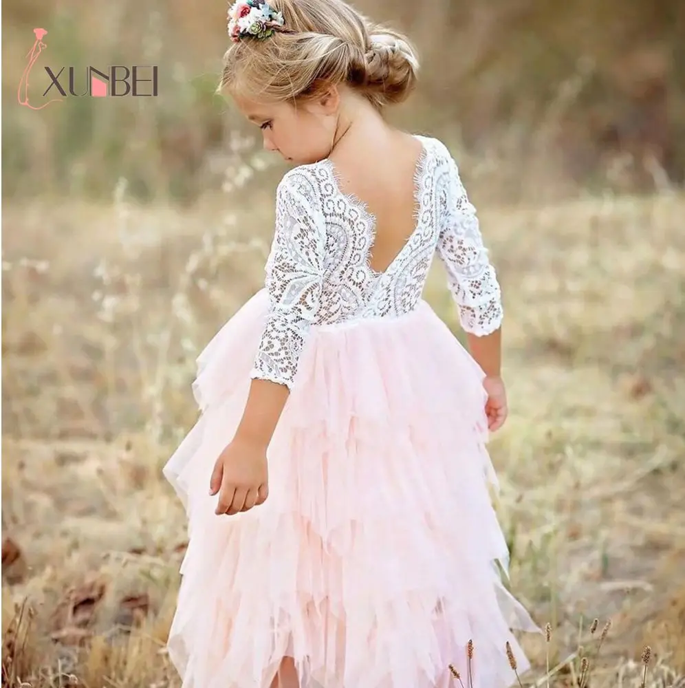 

Princess Soft Tulle White Pink Puffy Lace Flower Girl Dresses Girls Pageant Dress First Communion Dresses Party Gown