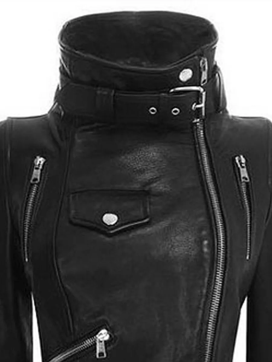 Rosetic, женские Куртки из искусственной кожи, повседневные готические, черные, панк, офисные, женские, винтажные, тонкие, на молнии, с карманами, со стоячим воротником, пальто, Женское пальто