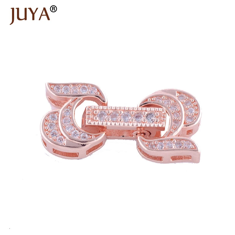 rose gold Модные медные металлические инкрустированные циркониевые застежки крючки для браслета концевые разъемы для самостоятельного изготовления ювелирных изделий жемчужное ожерелье с пряжкой - Цвет: rose gold