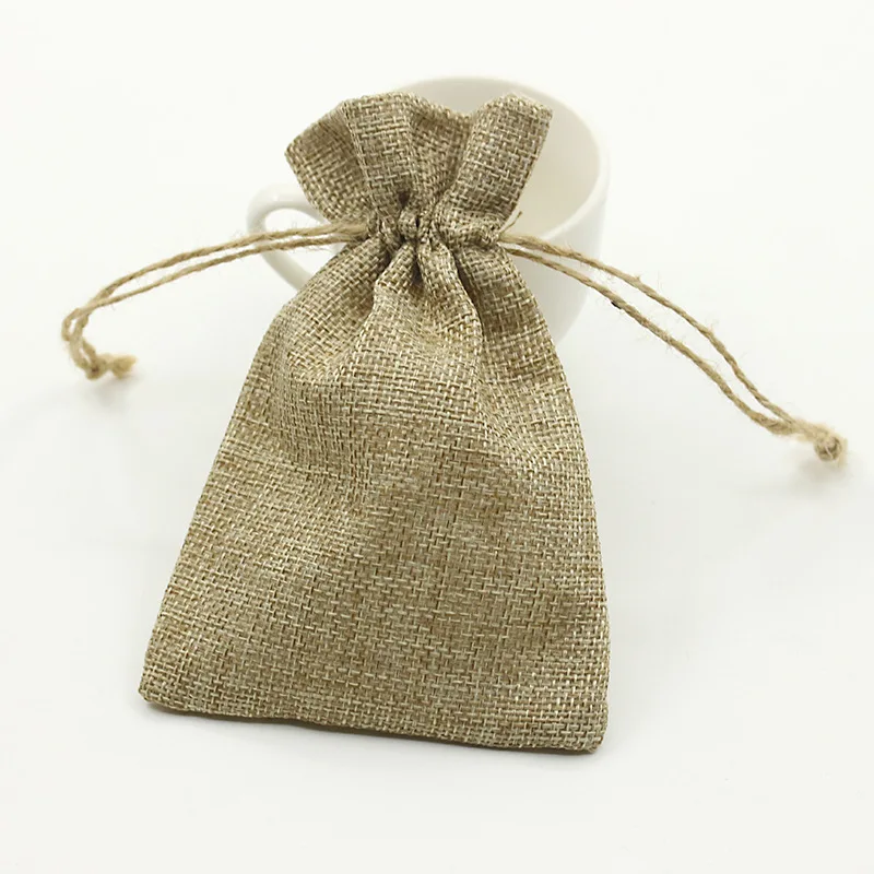 

Linen Fabric Cloth Natural Color Bright Golden Silver Plated Gift Organza Bags Storage Pouches Jewelry Packaging