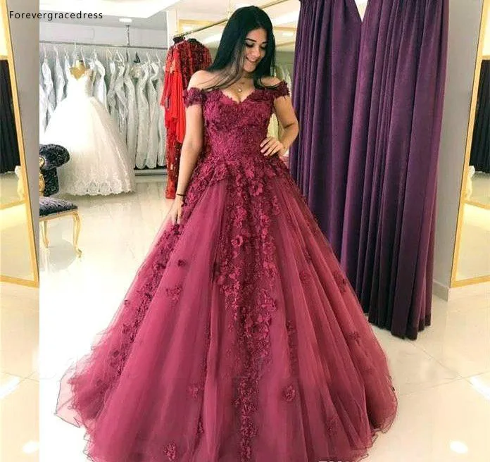 PICTURE COLOR Бордовые платья Quinceanera с открытыми плечами Тюль Аппликации сладкий 16 для детского выпускного вечера для девочек праздничное платье платья большого размера индивидуальный заказ - Цвет: PICTURE COLOR