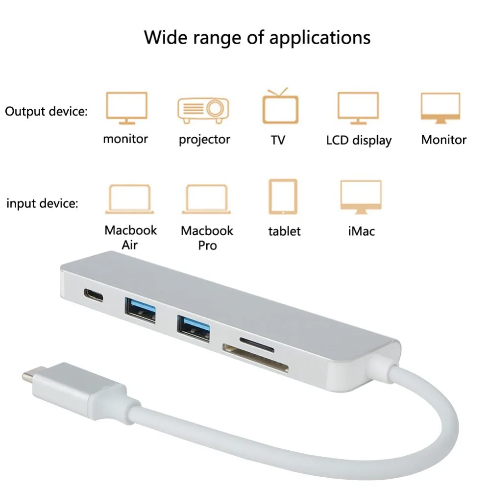 Хит продаж 5 в 1 Type C USB 3 0 концентратор с 2 портами SD TF кардридер PD зарядный адаптер