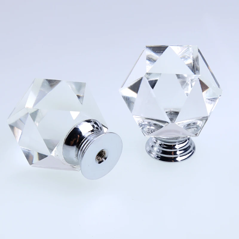 Modern simple fashion Polygon clear glass drawer tv cabinet knobs pulls silver chrome kitchen dresser door handles | Обустройство