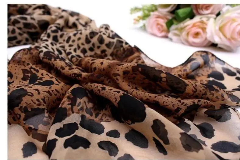 European And American Scarf Women's Chiffon Leopard Print Little Silk Scarf Hair Tie Band Neckerchief Multi-Purpose scarfs