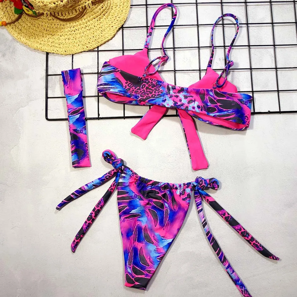 Женский купальник бикини SAGACE с бантиком и повязкой на голову пуш ап бразильский