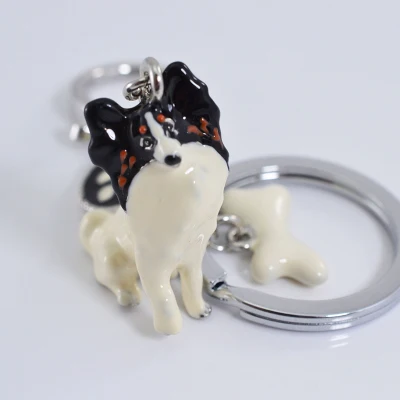 Papillon Брелок для ключей брелок на рюкзак 3D Pet ручная роспись собака ремесло милый подарок брелок для любителей собак брелок dachshund животное автомобиль брелок ювелирные изделия женщина - Цвет: Papillon