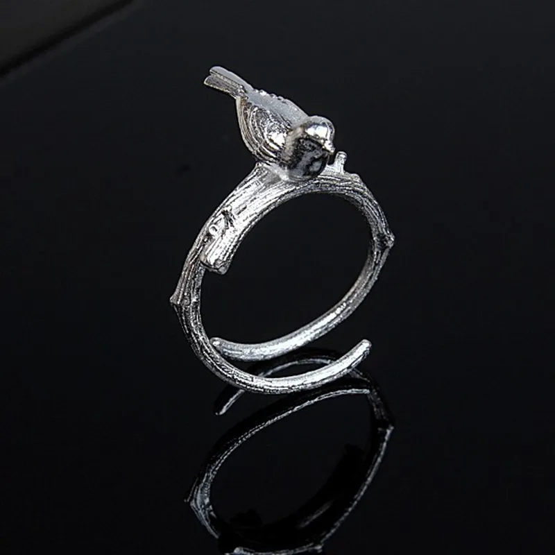 Женское кольцо с 3D птичкой на ветке из стерлингового серебра 925 пробы золотого