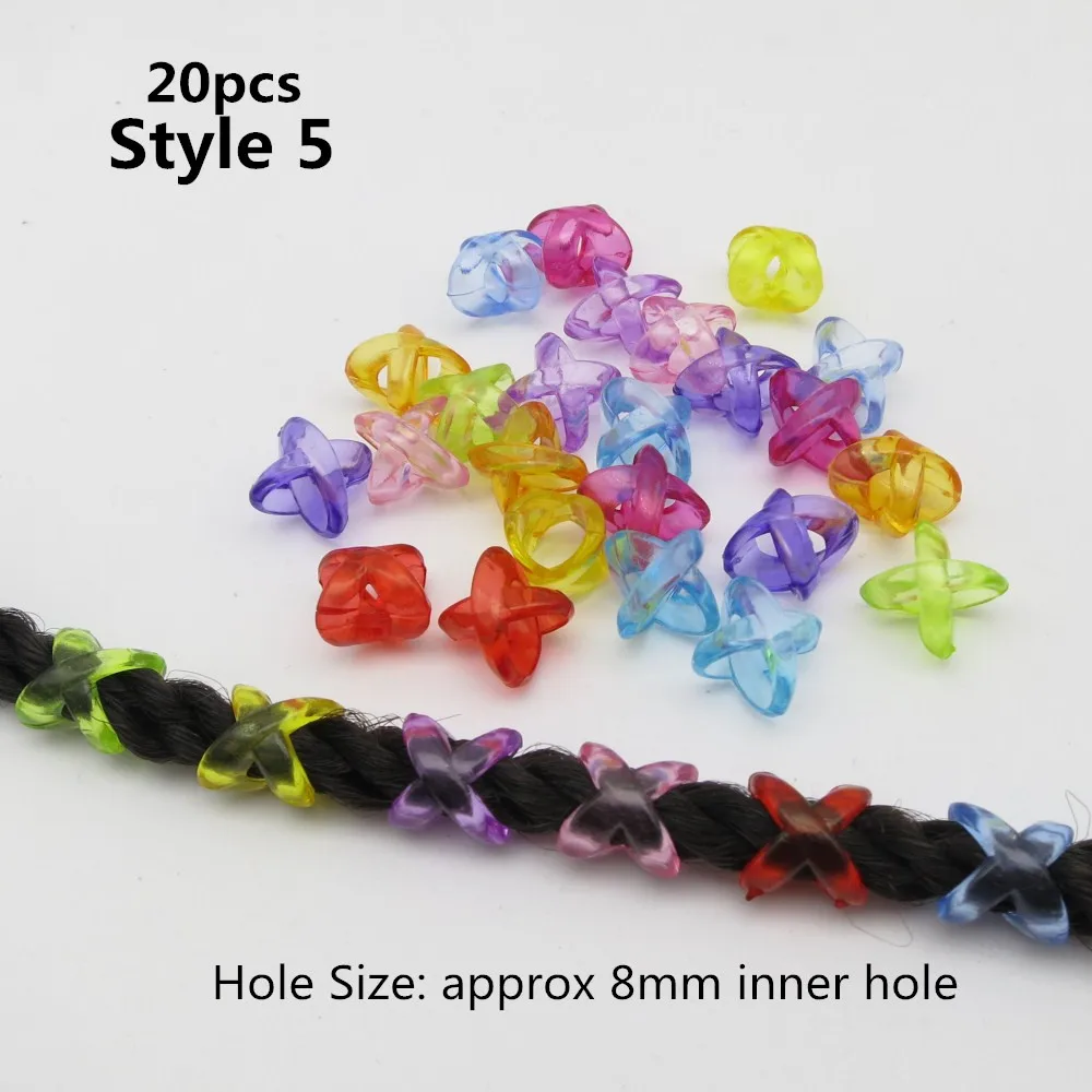20pcs Style 5 20 шт-50 шт пластиковые цветные прозрачные детские косички для вязания крючком, косички для волос, страшные бусины, кольца, заколки, аксессуары для волос - Цвет: 20pcs Style 5