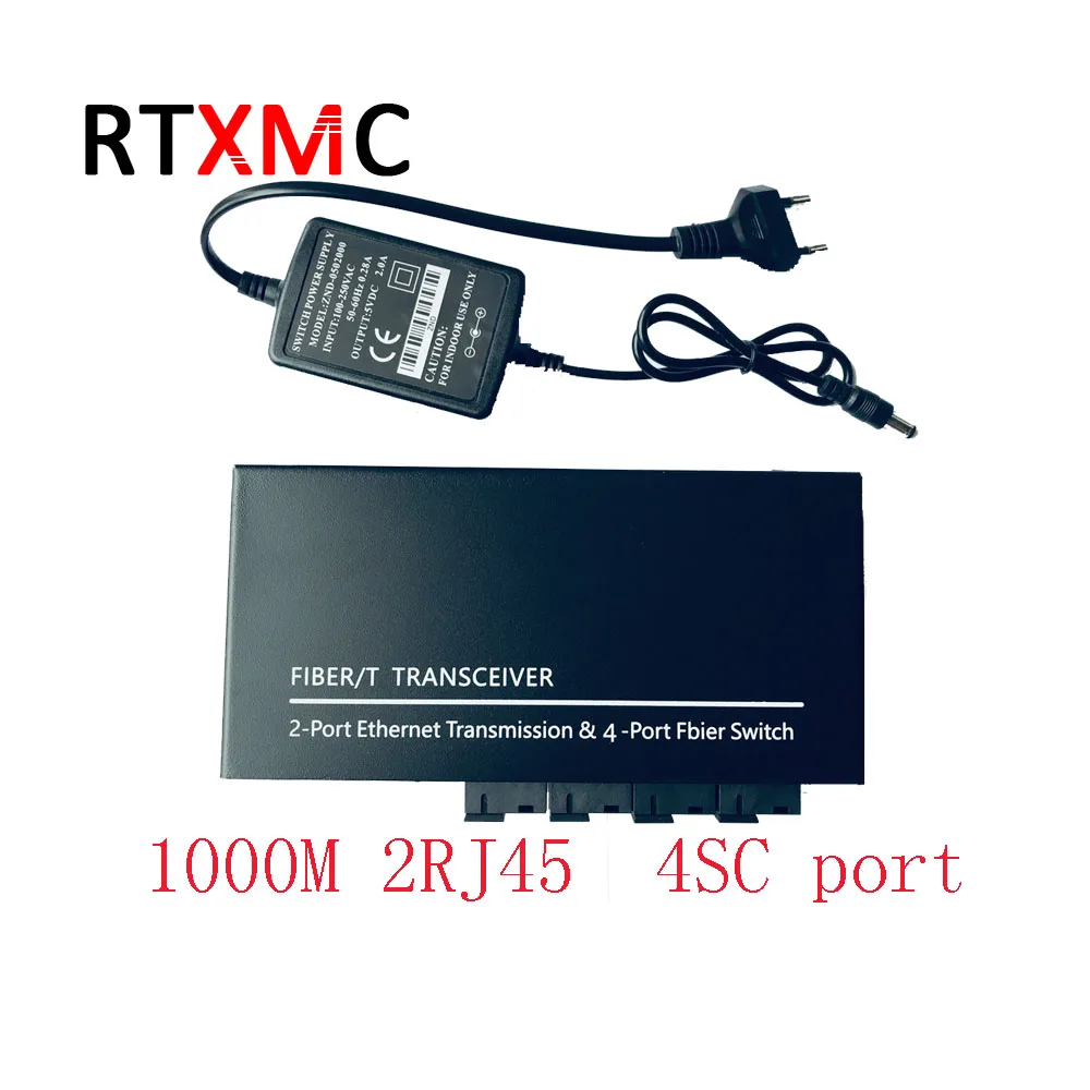 10/100/1000 м Gigabit Ethernet коммутатор волокно оптический Media Converter одиночный режим 1,25 г 1000 м 2RJ45 4SC порты и разъёмы 2UTP один волокно mc