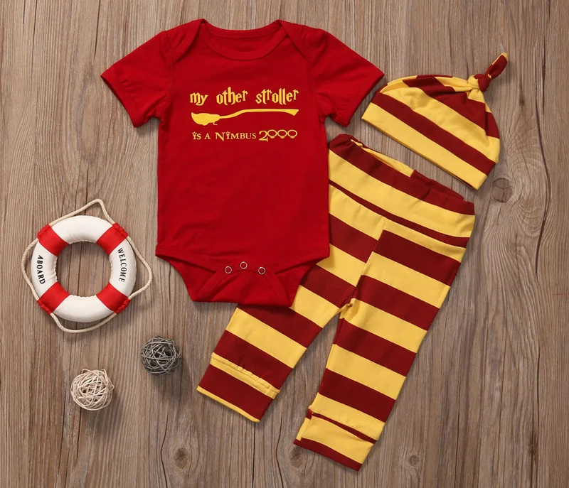 New Fashion US STOCK Baby Girls Boy Clothes Short Sleeve Romper+Striped Pant+Hat Outfits Set | Детская одежда и обувь