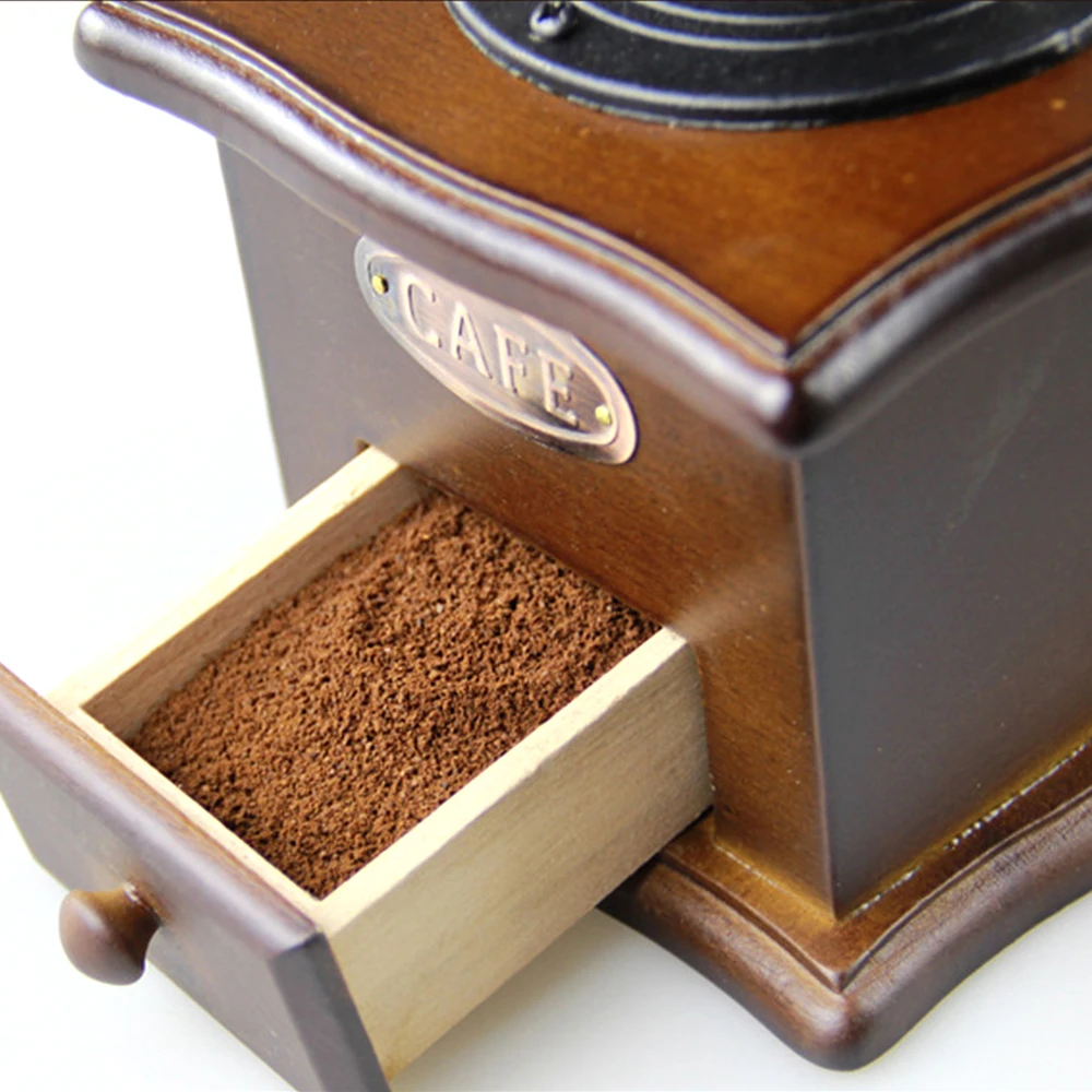 Ручная кофемолка в стиле ретро деревянная бобовая кофейная специя мельница для