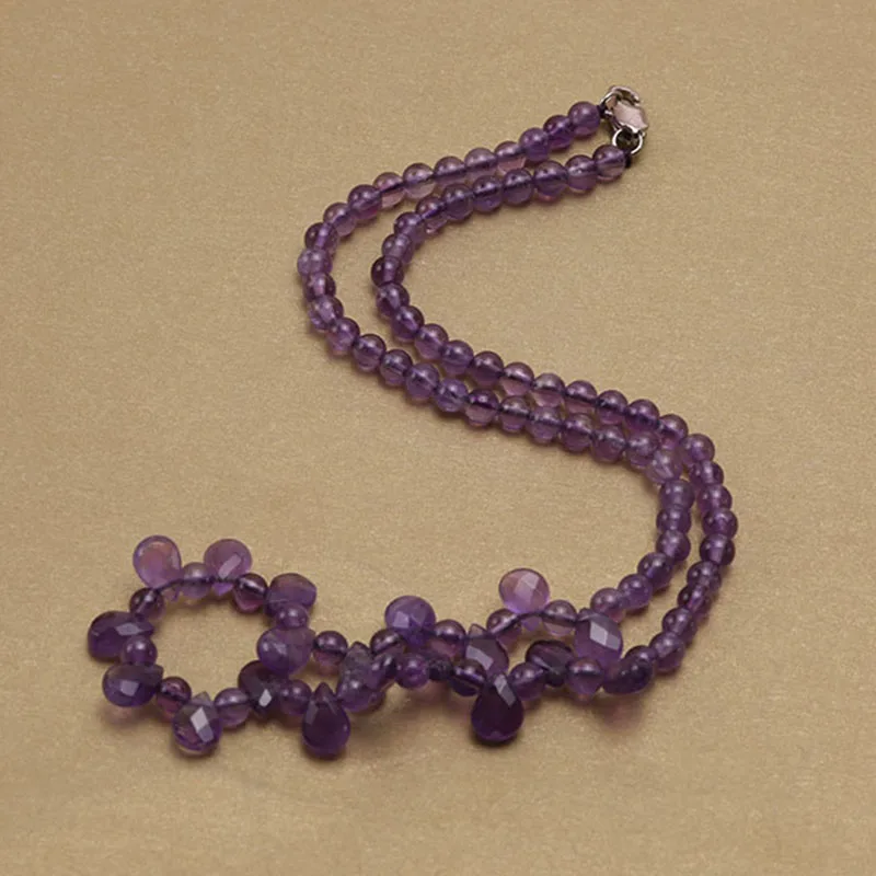

JYX Natural Amethyst Choker Necklace 4.5mm Round Drop-shaped Purple Crystal Beads Necklace Jewelry 16" For Women