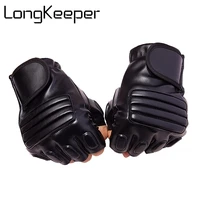 long keeper new style mens leather driving gloves fitness gloves half finger tactical gloves black guantes luva fingerless