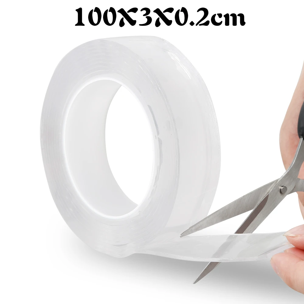 100X3X0.2cm 1/2/3 м клейкая поверхность с двух сторон Nano лента, Не оставляющий следов надежный дизайн съемным ленты Кухня Ванная комната Гостиная Портативный гель стикер на ручку - Цвет: 100X3X0.2cm