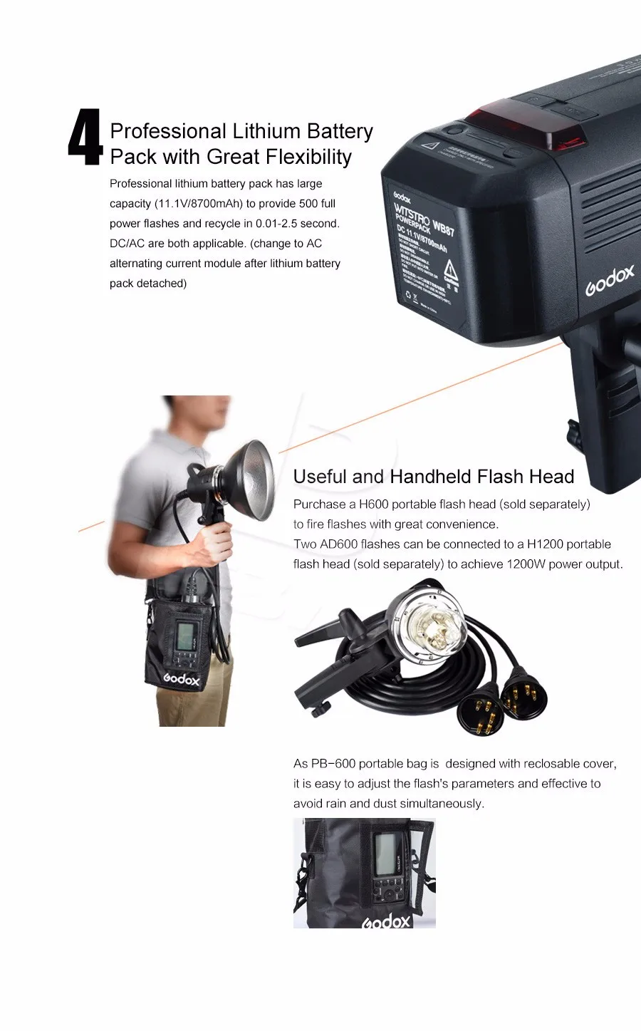 Godox AD600BM Bowens Mount 600Ws GN87 Высокоскоростная синхронизация наружной вспышки стробоскопа с 2,4G беспроводной системой X, аккумулятор 8700 mAh
