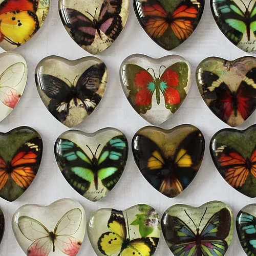 25mm Mixed Style Heart Butterfly Round Glass Cabochon Dome Jewelry Finding Cameo Pendant Settings 20pcs/lot (K03086)