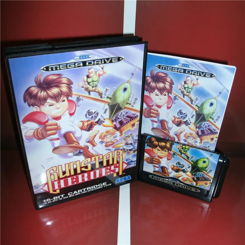 Gunstar герои ЕС крышки с коробкой и руководством для Sega Megadrive игровой консоли 16 бит