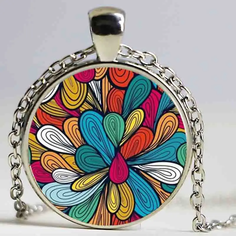Ожерелье зеленого фиолетового синего цвета цветок жизни ожерелье с подвеской Ом