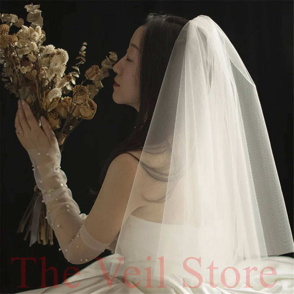 2019 ISHSY Short Bridal Veil weeding Veils white Ivory Tulle with comb Blusher Double layers Voiles Mariage velos de novia | Свадьбы и