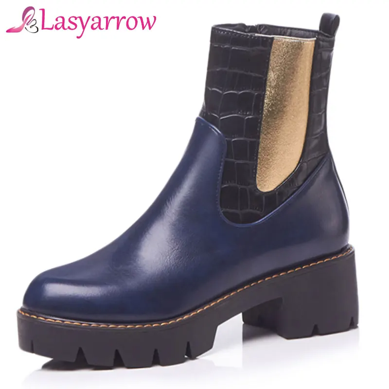 

Lasyarrow Fashion Zipper Platform Heels Shoes Woman Thick High Heel Platform Boots Lace up Big Size Shoes Martin Boots Girls