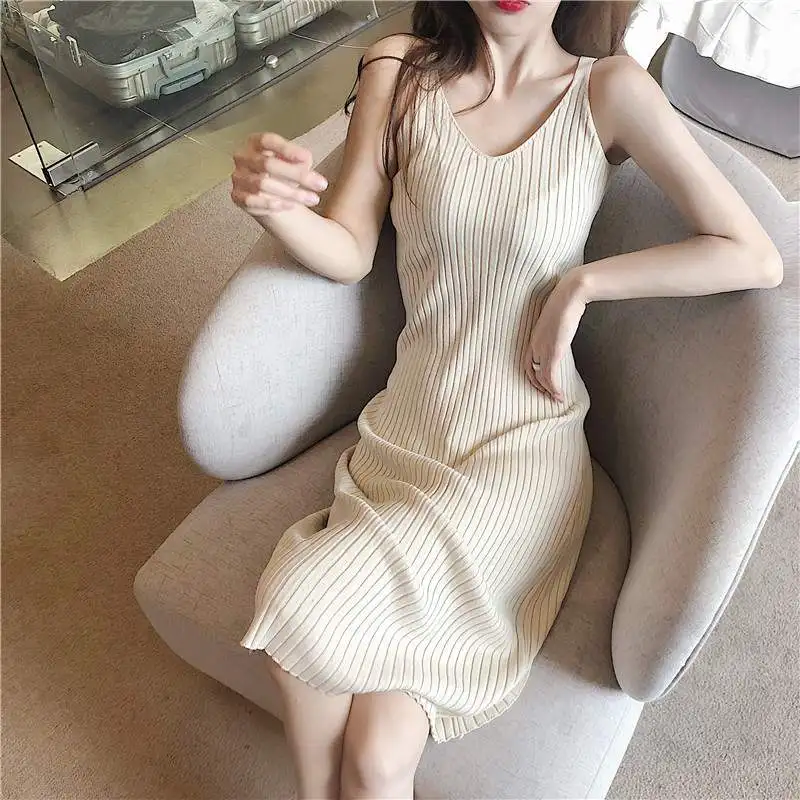 Сексуальное платье без бретелек на тонких бретельках вязаное Клубное облегающее