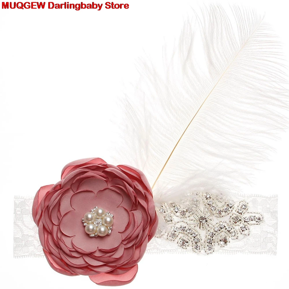 Нарядные вечерние головные уборы для новорожденных девочек с цветком и перьями