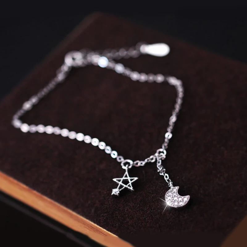 

YAOLOGE 925 Sterling Silver Sweet Inlaid Rhinestone Zircon Star Moon Fashion Bracelet Ladies Jewelry Exquisite Gift
