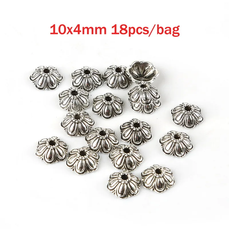 10x4mm 18pcs 35 стилей бусины колпачки Тибетский античный серебряный цвет цветок концевые колпачки для изготовления ювелирных изделий Рукоделие Diy аксессуары - Цвет: 10x4mm 18pcs