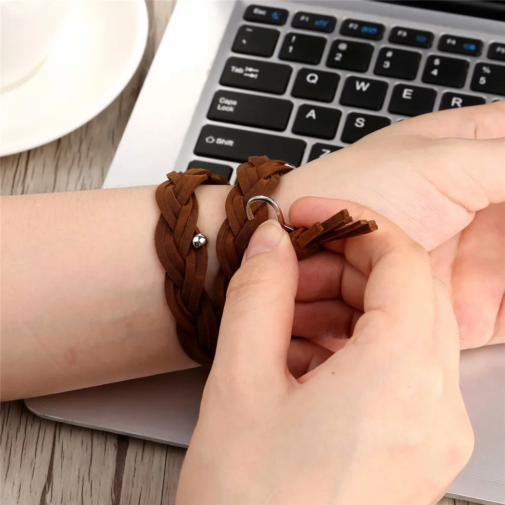 Ремешок плетеный кожаный ручной работы для Apple Watch Band Series SE/6/5/4/3/2 модный браслет с