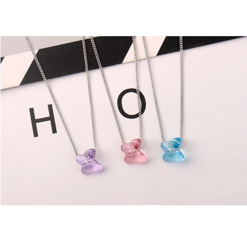 BAFFIN Original Crystals From Swarovski Butterfly Bead Necklace Pendant For Women Girls Cute Jewelry Silver Color Chain Collars | Украшения