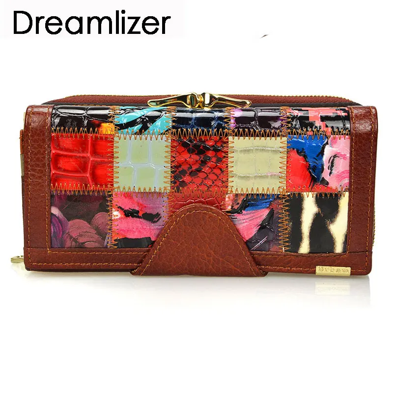 Dreamlizer, 3 сложения, модные женские кошельки из натуральной кожи, пэчворк, с застежкой, с карманом для монет, женский клатч женская сумка, кошелек