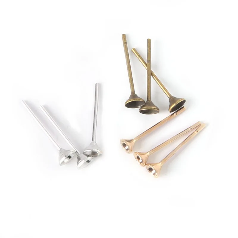 

1200pcs/lot 4*14mm Earring Stud Ear Nail Iron Flat Base Cup Posts Earring Findings