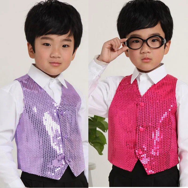 Детская одежда для мальчиков Танцевальный жилет с блестками в стиле хип хоп джаз