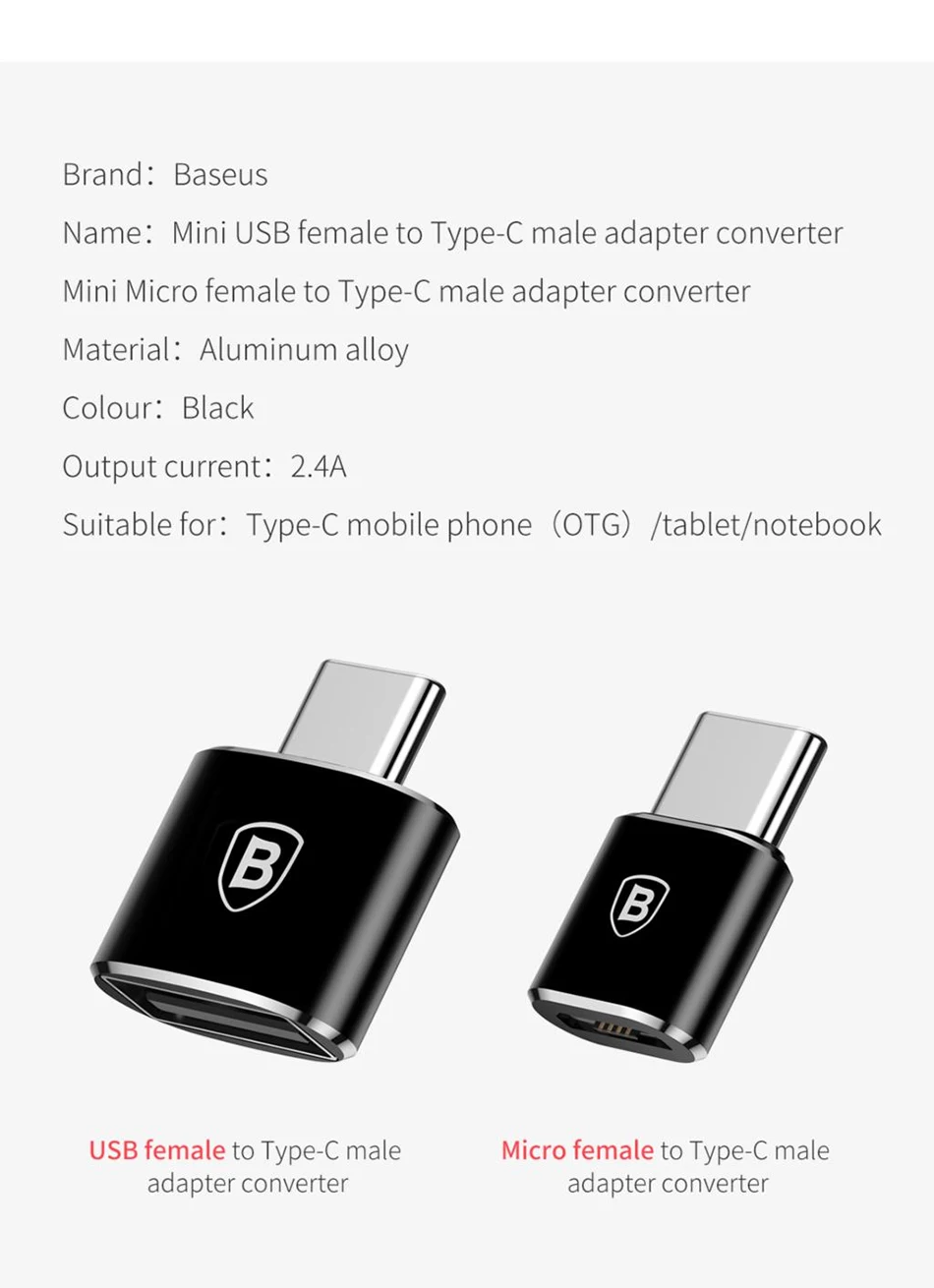 Baseus OTG адаптер usb type C Мужской к Micro USB Женский конвертер Быстрая зарядка передачи данных адаптер для Macbook type C разъем